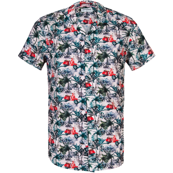 Slim Fit Scooter & Palms Print Casual Shirt