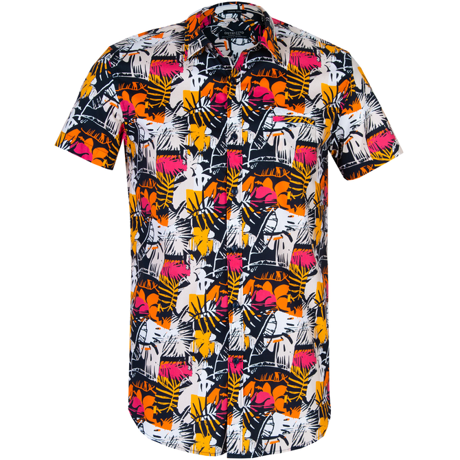 Slim Fit Abstract Leaves Print Stretch Cotton Shirt