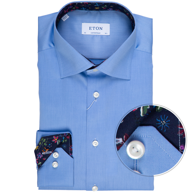 Contemporary Fit Luxury Twill Dress Shirt With Floral Trim