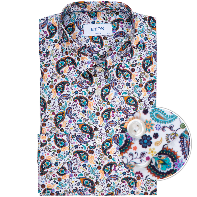 Super Slim Fit Luxury Cotton Paisley Print Dress Shirt