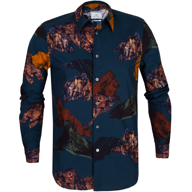Tailored Fit Mountain Print Casual Shirt