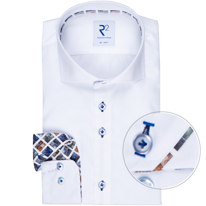 Luxury Cotton Twill Shirt With Diamond Print Trim