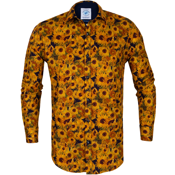 Van Gogh Sunflowers Print Stretch Cotton Shirt