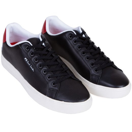 Rex Black Leather Sneakers With Red Heel-shoes & boots-Fifth Avenue Menswear