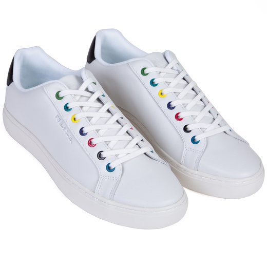 Rex White Leather Sneakers With Multi-coloured Eyelets-shoes & boots-Fifth Avenue Menswear