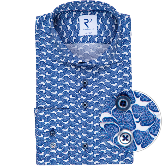 Luxury Cotton Geometric Leaf Print Dress Shirt