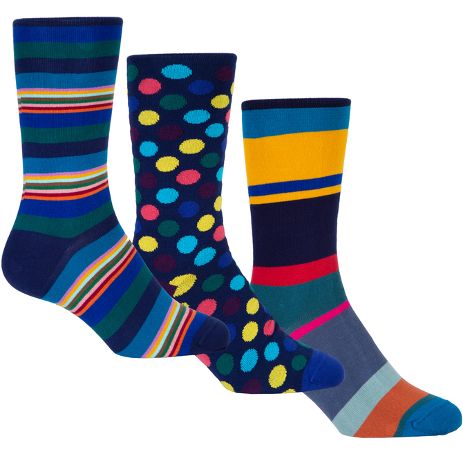 3 Pack Stripes & Spots Cotton Socks