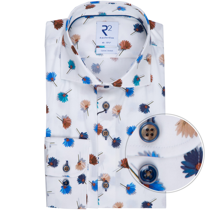 Luxury Stretch Cotton Texta Floral Print Dress Shirt