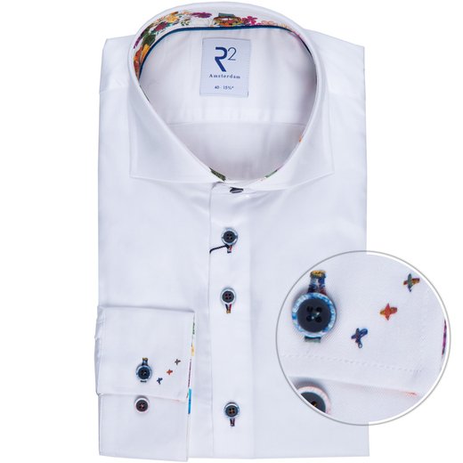 Luxury Cotton Twill Dress Shirt With Floral Trim-on sale-Fifth Avenue Menswear