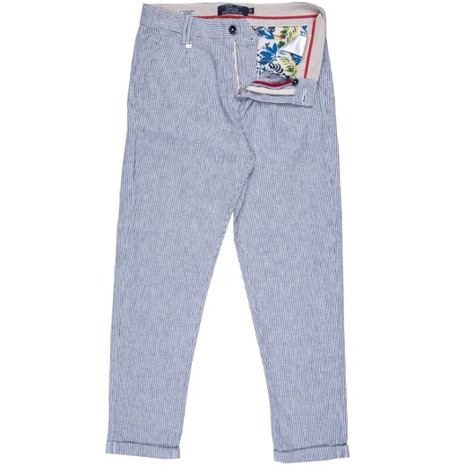 Cropped Leg Stripe Linen/Cotton Casual Trousers-trousers-Fifth Avenue Menswear