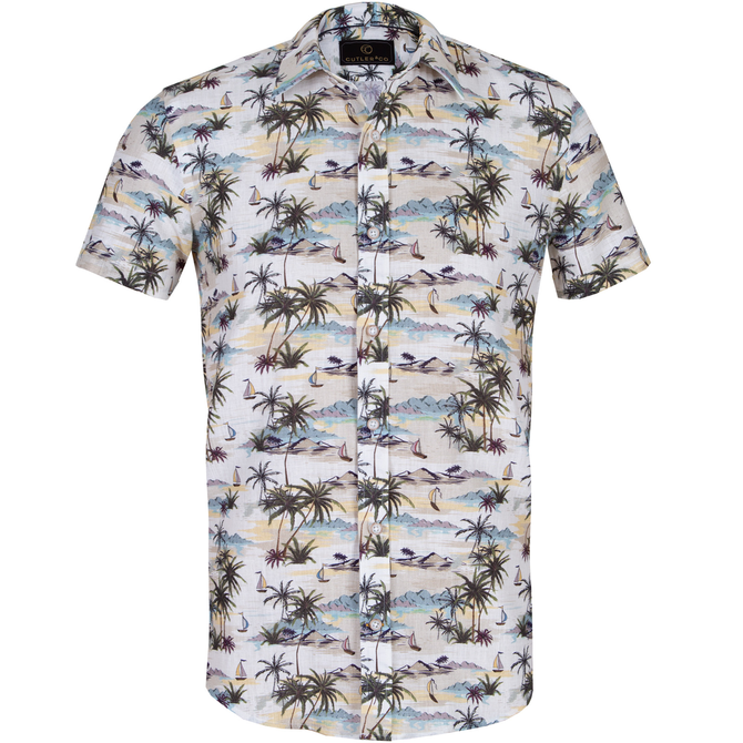 Brody Tropical Print Cotton/Linen Casual Shirt