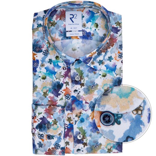 Painted Flowers Print Cotton Dress Shirt-shirts-Fifth Avenue Menswear