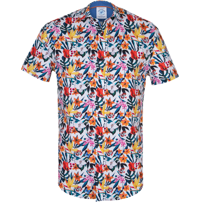 Tropical Floral Stretch Cotton Casual Shirt