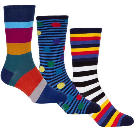 3 Pack Stripes & Spots Cotton Socks-accessories-Fifth Avenue Menswear