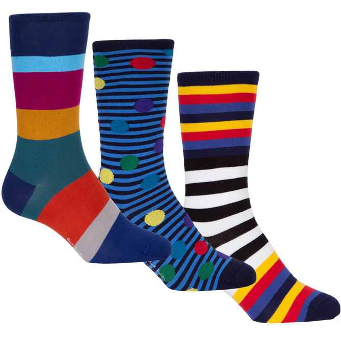 3 Pack Stripes & Spots Cotton Socks