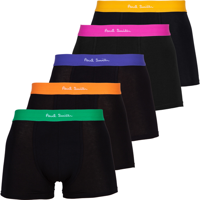 5 Pack Black Trunks With Multi Colour Band