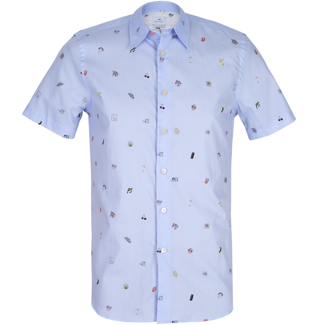 Slim Tailored Fit Small Icons Print Shirt