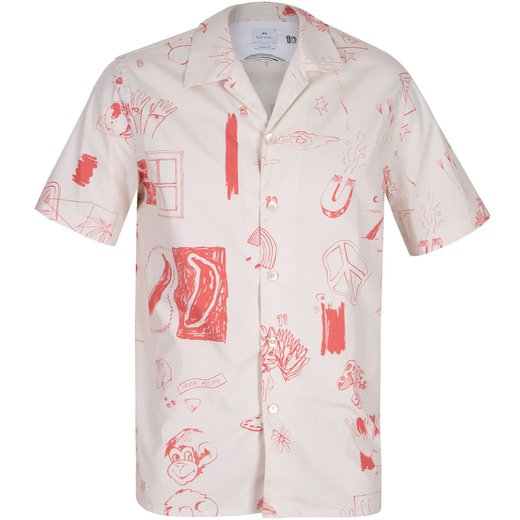 Classic Fit Ecru Dreamscape Print Casual Shirt-shirts-Fifth Avenue Menswear