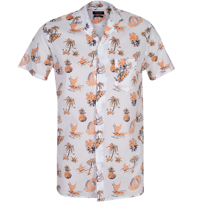 Slim Fit Resort Tropical Print Cotton Voile Shirt