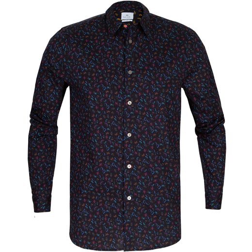 Tailored Fit Small Sketches Print Stretch Cotton Casual Shirt-on sale-Fifth Avenue Menswear