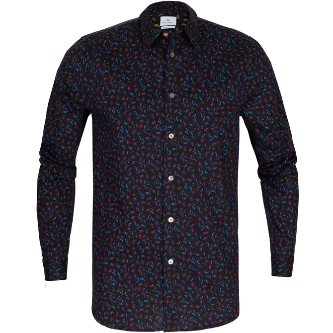 Tailored Fit Small Sketches Print Stretch Cotton Casual Shirt