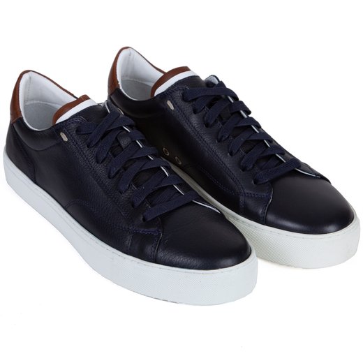 Nausico Navy Leather Sneakers-on sale-Fifth Avenue Menswear