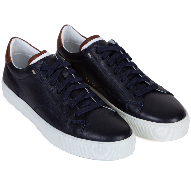 Nausico Navy Leather Sneakers - Shoes & Boots-Casual Shoes : Fifth ...