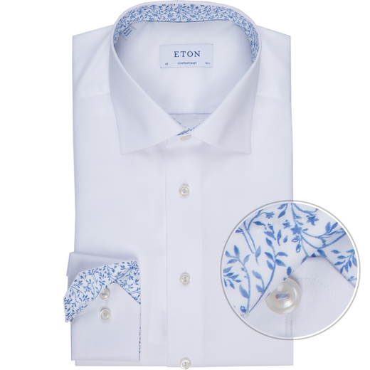 Contemporary Fit Luxury Cotton Twill Dress Shirt With Floral Trim-dress-Fifth Avenue Menswear