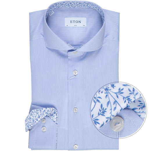 Slim Fit Luxury Cotton Twill Dress Shirt With Floral Trim-dress-Fifth Avenue Menswear