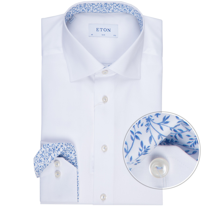 Slim Fit Luxury Cotton Twill Dress Shirt With Floral Trim