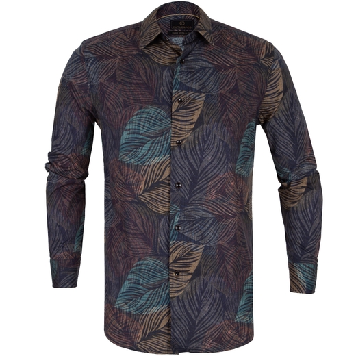 Blake Shadow Leaf Print Stretch Cotton Shirt-shirts-Fifth Avenue Menswear
