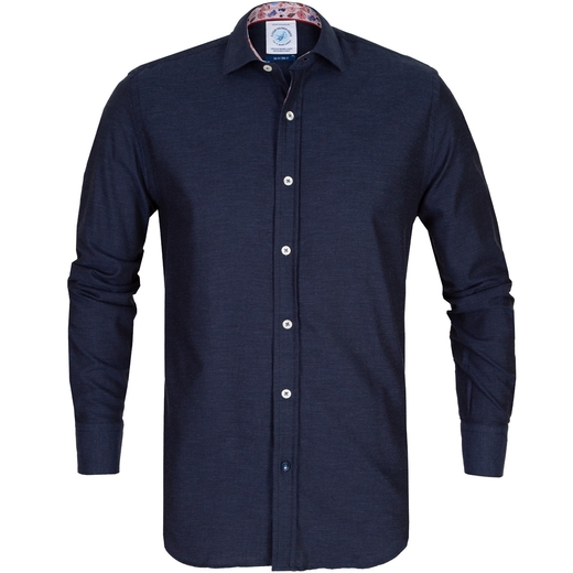 Navy Melange Brushed Cotton Shirt-on sale-Fifth Avenue Menswear