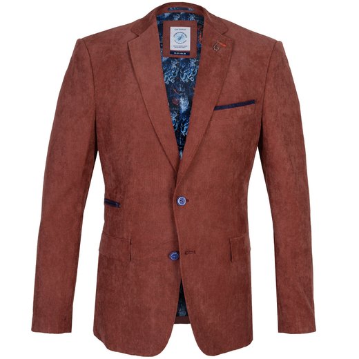 Brick Red Micro Check Rib Cord Blazer-on sale-Fifth Avenue Menswear