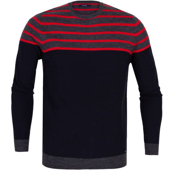 Slim Fit Wool Blend Striped Top Panel Pullover