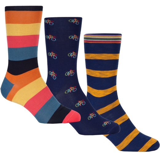 3 Pack Stripes & Cyclist Cotton Socks-new online-Fifth Avenue Menswear