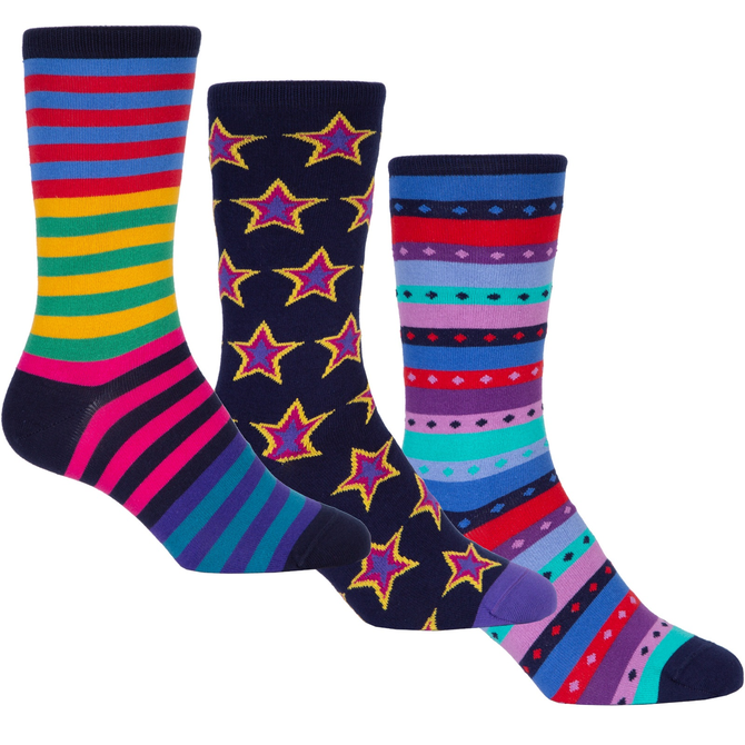 3 Pack Stripes & Stars Cotton Socks