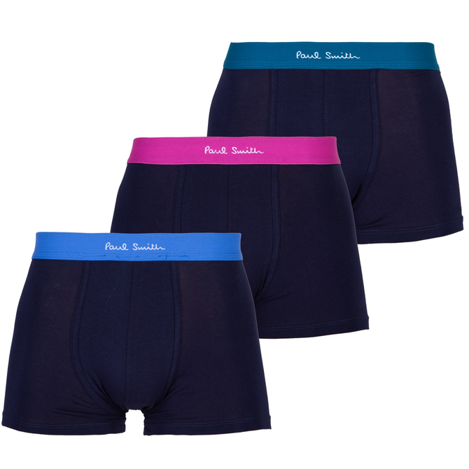 3 Pack Navy Trunks With Multi Colour Band