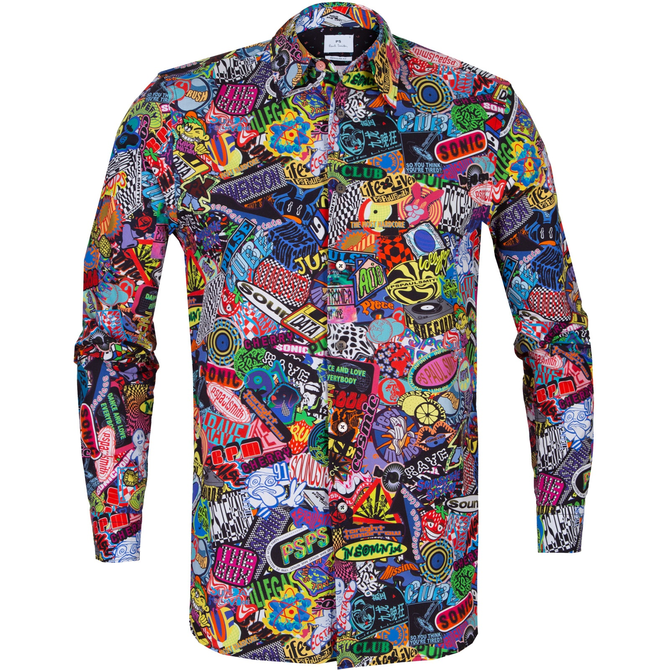 Regular Fit Stickers Graphic Print Casual Shirt