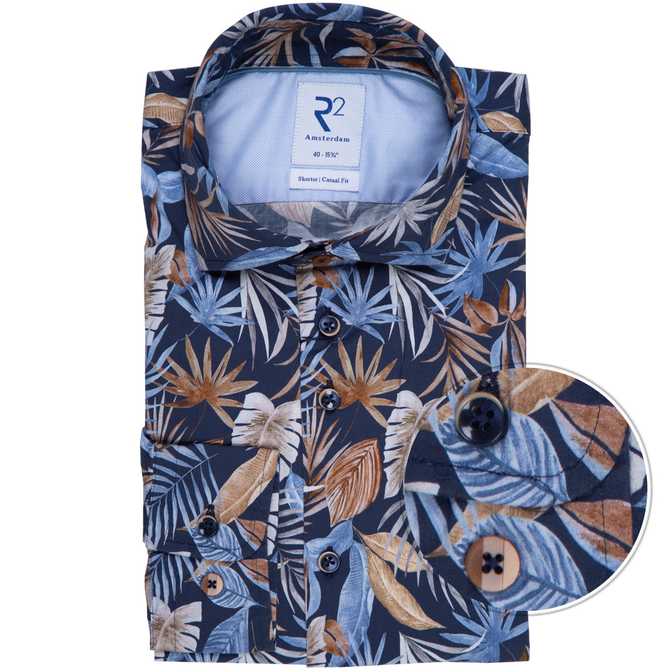 Big Tropical Leaves Print Stretch Cotton Shirt