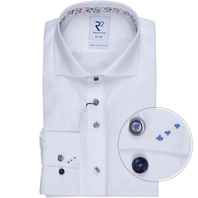 White Luxury Cotton Twill Dress Shirt With Fruit Print Trim