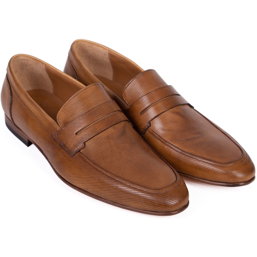 Bellinger Tan Punched Leather Loafer-on sale-Fifth Avenue Menswear