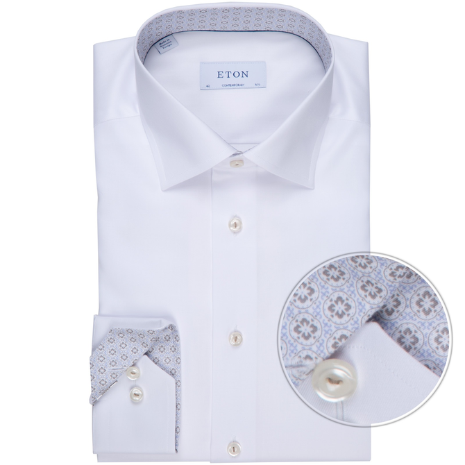 Contemporary Fit Cotton Twill Dress Shirt With Geometric Trim Detail