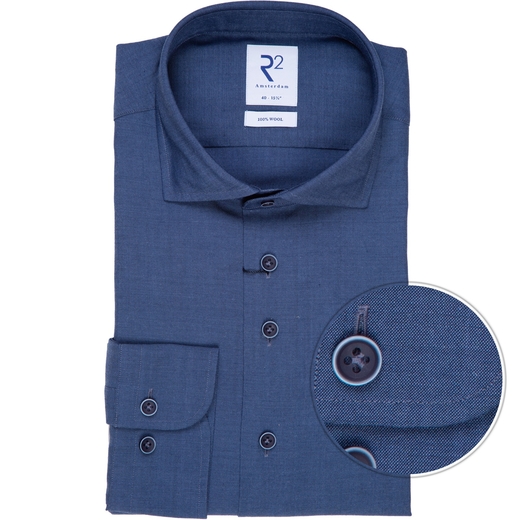 Blue Luxury Fine Pure Merino Wool Dress Shirt-on sale-Fifth Avenue Menswear