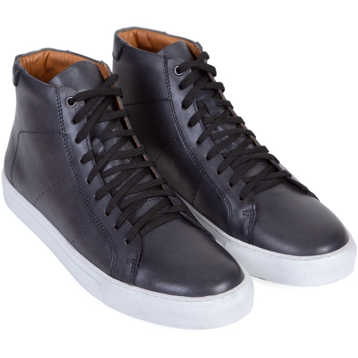 Calvin Dark Grey Hi-Top Leather Sneakers-shoes & boots-Fifth Avenue Menswear