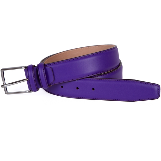 Purple Stitched Edge Bright Leather Belt-accessories-Fifth Avenue Menswear