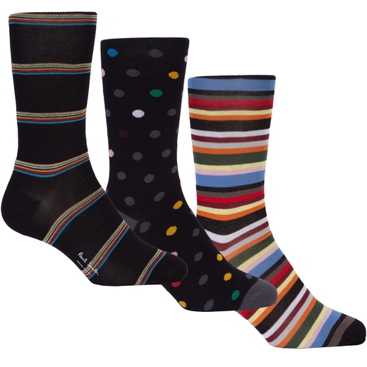 3 Pack Signature Stripes & Dots Cotton Socks-new online-Fifth Avenue Menswear