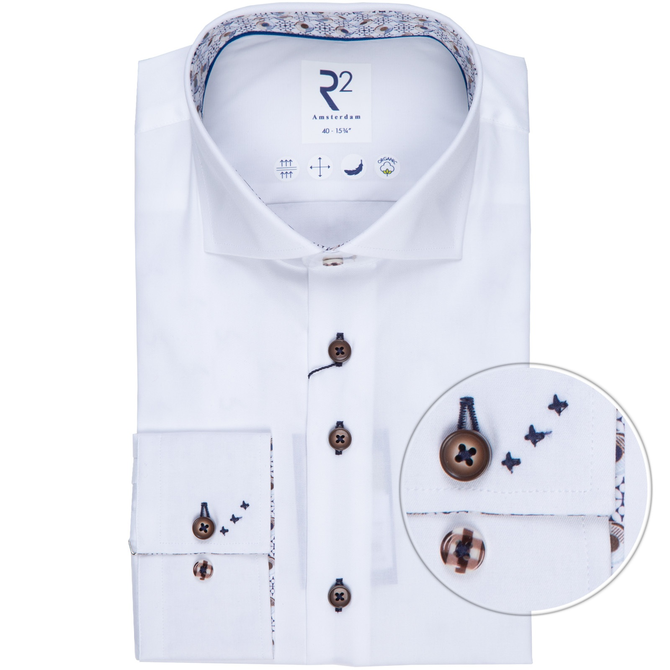 Luxury Cotton Twill Dress Shirt With Geometric Print Trim