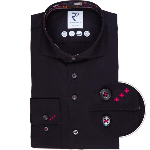 Luxury Black Cotton Twill Dress Shirt With Floral Trim-new online-Fifth Avenue Menswear