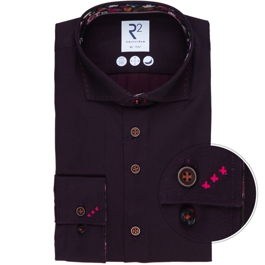 Luxury Bordo Cotton Twill Dress Shirt With Floral Trim-new online-Fifth Avenue Menswear