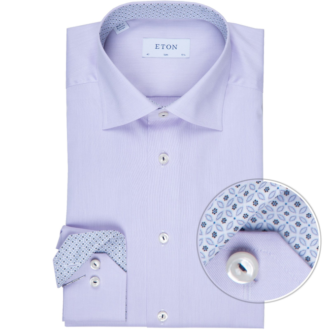 Slim Fit Luxury Cotton Twill Dress Shirt With Geometric Print Trim